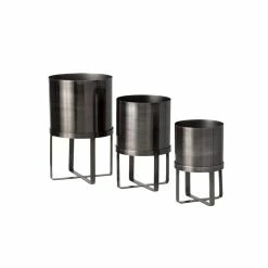SULLIVANS Pewter Metal Planter With Stand (Set of 3)