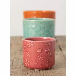 SULLIVANS Multi-Color Ceramic Floral Relief Flower Pot (Set of 3) -VIGORO Store pink blue orange sullivans plant pots cm2872 4f 1000