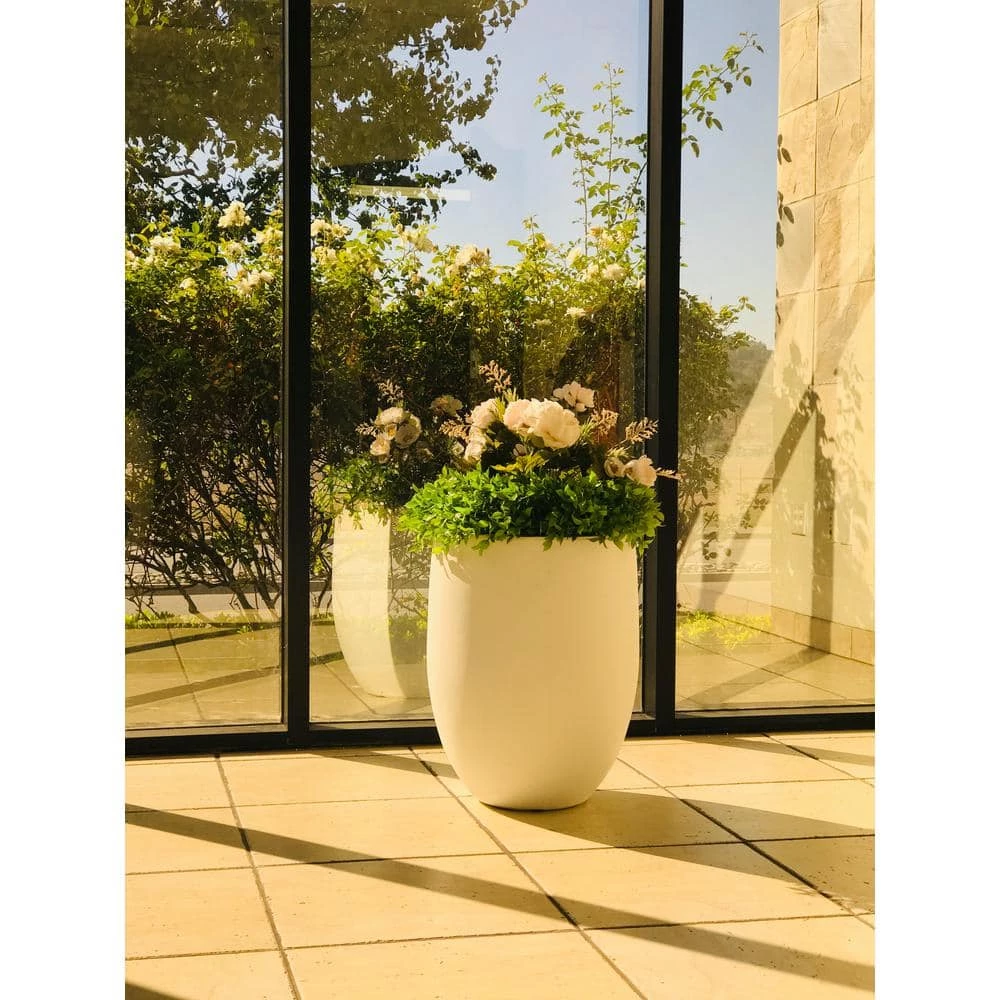 KANTE 21.7 in. H Round Pure White Concrete Indoor Outdoor Modern Tall Planter 9 KANTE 21.7 in. H Round Pure White Concrete Indoor Outdoor Modern Tall Planter - Image 7