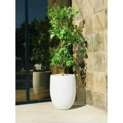 KANTE 21.7 in. H Round Pure White Concrete Indoor Outdoor Modern Tall Planter