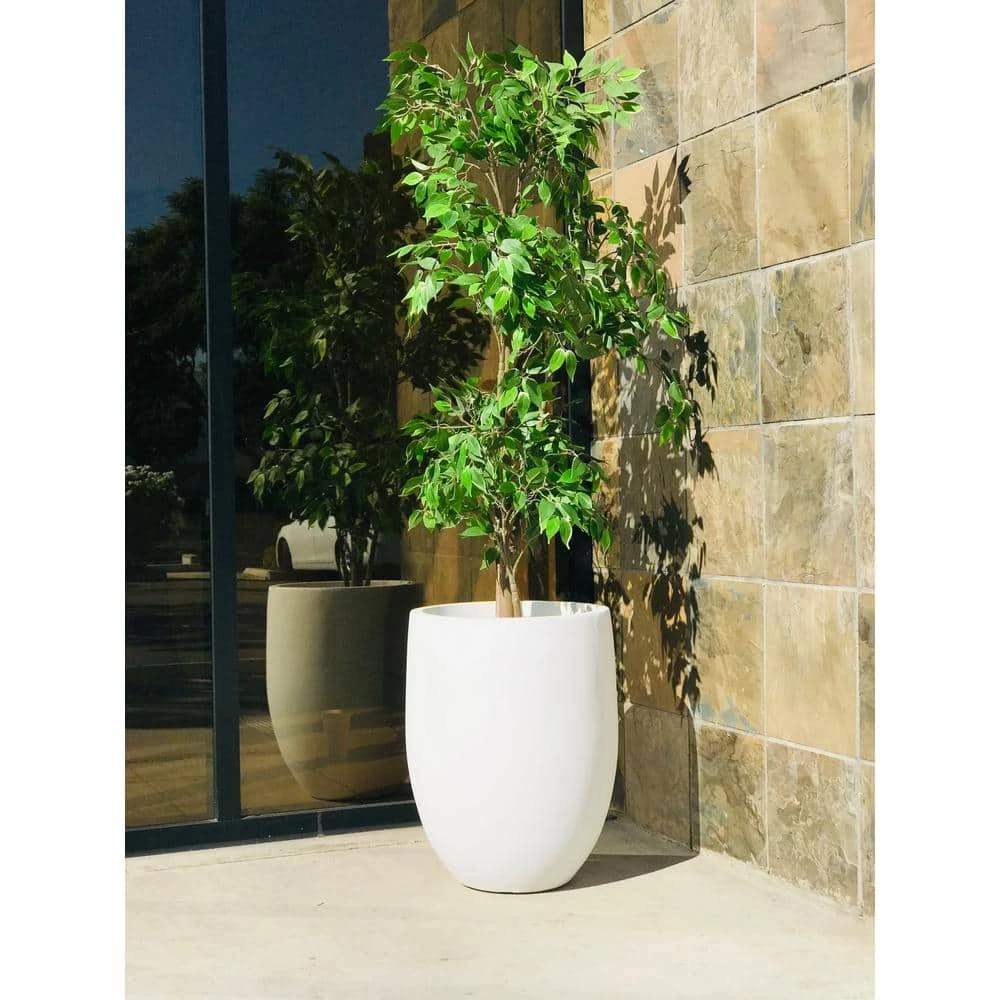 KANTE 21.7 in. H Round Pure White Concrete Indoor Outdoor Modern Tall Planter 3 KANTE 21.7 in. H Round Pure White Concrete Indoor Outdoor Modern Tall Planter