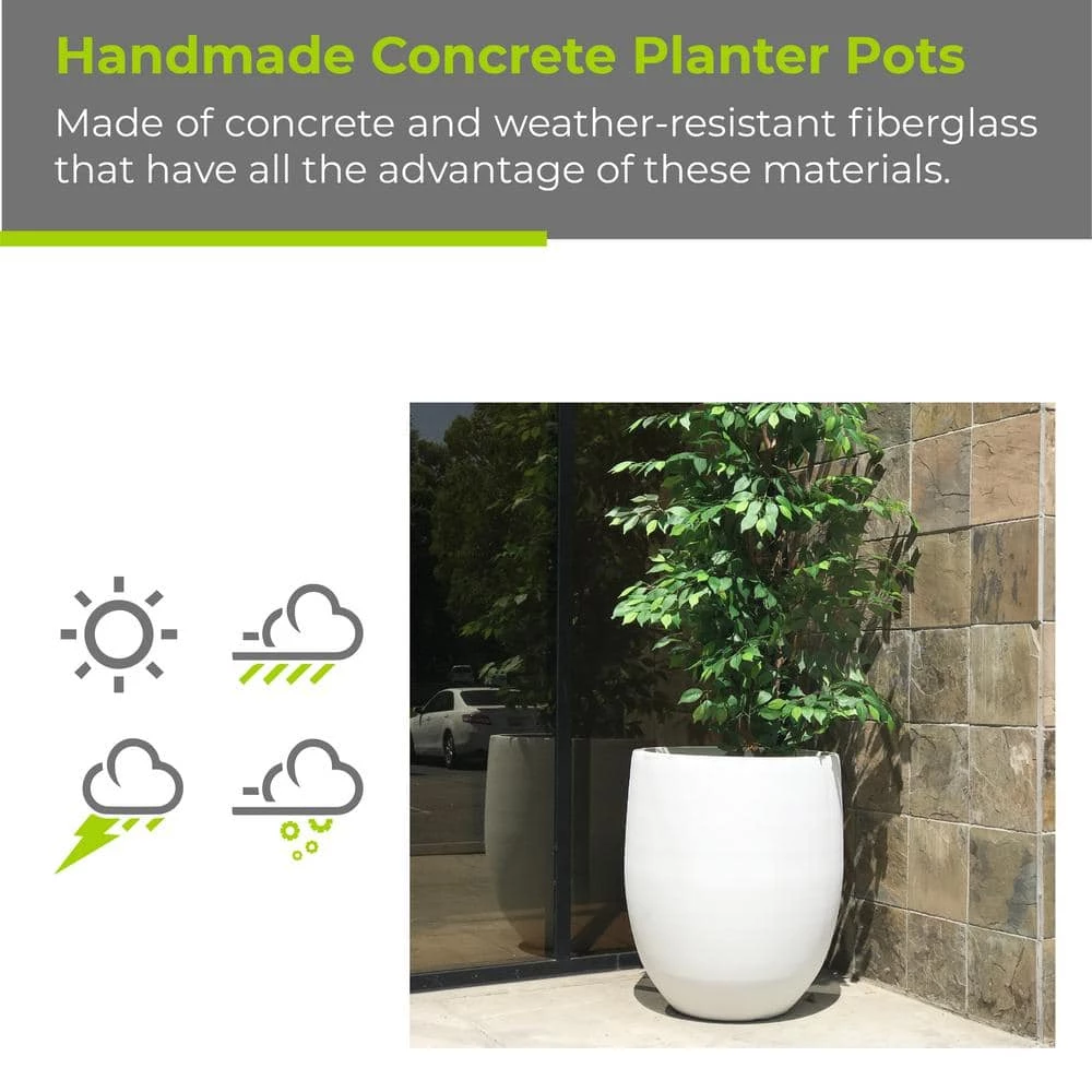 KANTE 21.7 in. H Round Pure White Concrete Indoor Outdoor Modern Tall Planter 12 KANTE 21.7 in. H Round Pure White Concrete Indoor Outdoor Modern Tall Planter - Image 10