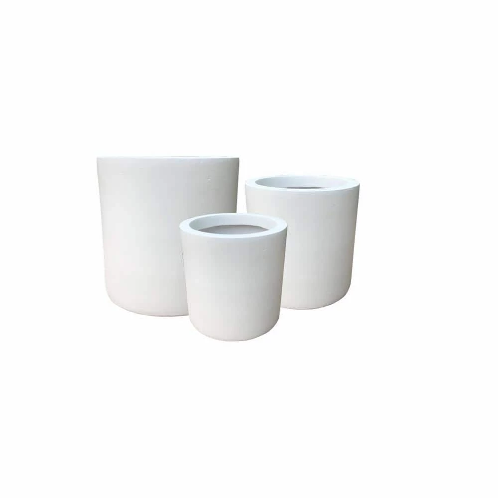 KANTE 15.8 in. x 12.9 in. & 9.8 in. W Round Pure White Concrete/Fiberglass Indoor Outdoor Modern Seamless Planters (Set of 3) 3 KANTE 15.8 in. x 12.9 in. & 9.8 in. W Round Pure White Concrete/Fiberglass Indoor Outdoor Modern Seamless Planters (Set of 3)