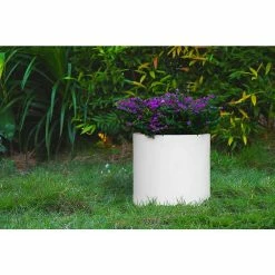 KANTE 12.9 in. W Round Pure White Concrete/Fiberglass Indoor Outdoor Modern Seamless Planter