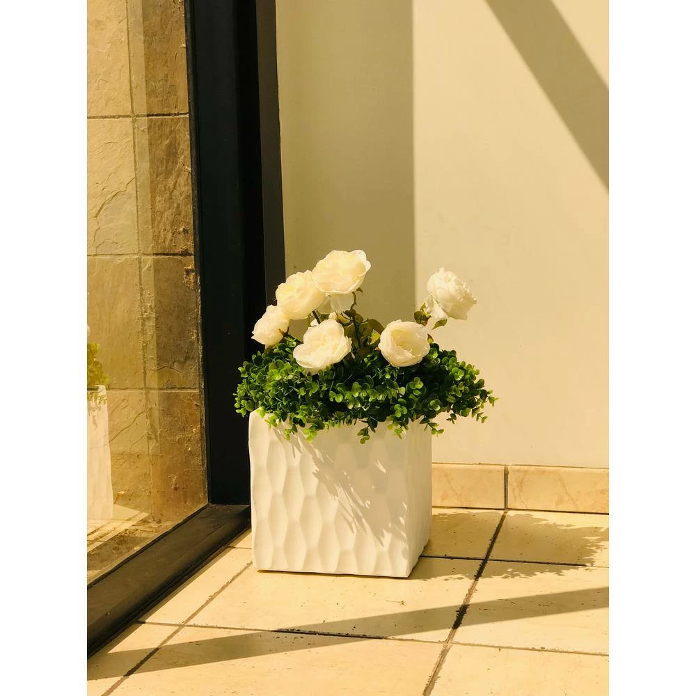 KANTE 12 in. H Square Pure White Concrete/Fiberglass Indoor Outdoor Elegant Retro Planter 4 KANTE 12 in. H Square Pure White Concrete/Fiberglass Indoor Outdoor Elegant Retro Planter - Image 2