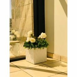 KANTE 16 in. W Square Pure White Concrete/Fiberglass Indoor Outdoor Elegant Retro Planter -VIGORO Store pure white kante plant pots osf0201c c80011 1f 1000