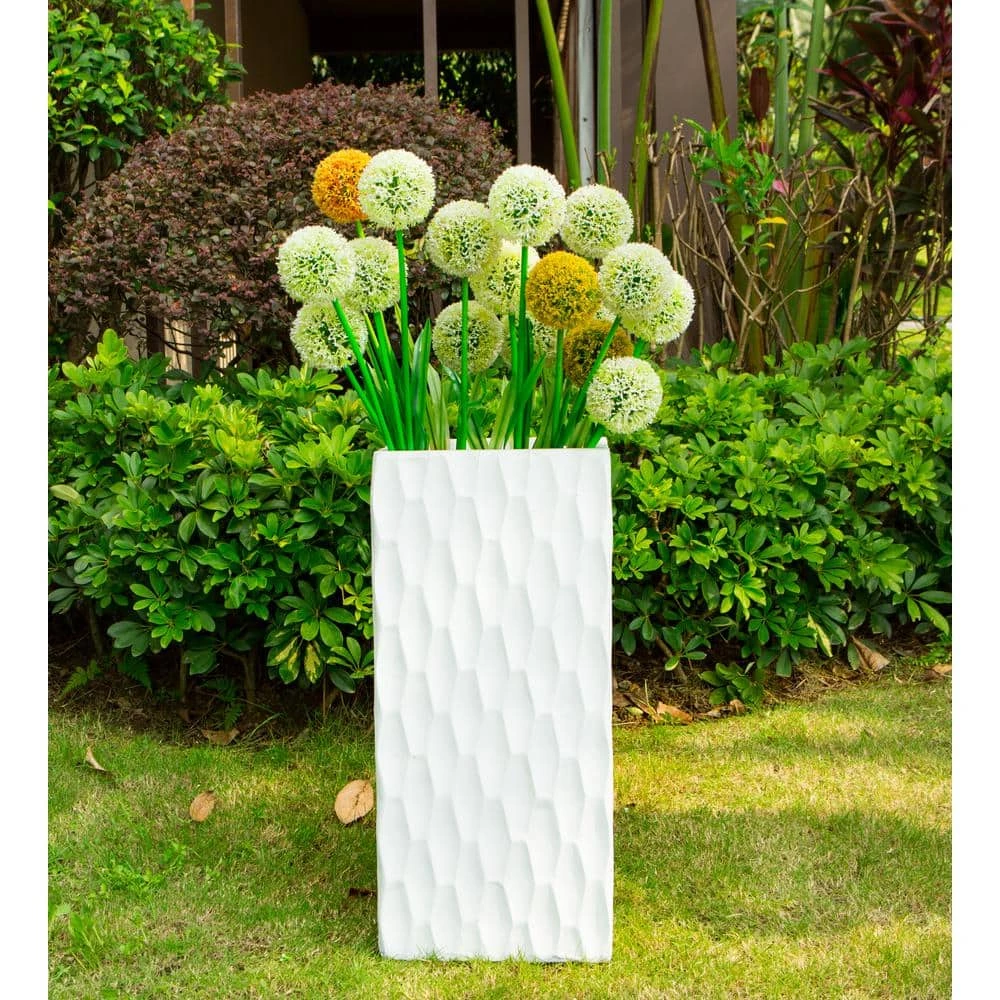 KANTE 23.6 in. H Square Pure White Concrete/Fiberglass Indoor Outdoor Elegant Retro Tall Planter 3 KANTE 23.6 in. H Square Pure White Concrete/Fiberglass Indoor Outdoor Elegant Retro Tall Planter
