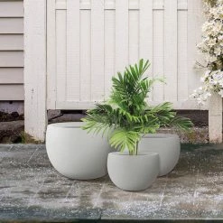 KANTE 20 in., 16 in. and 12 in. W Pure White Concrete Round Elegant Planters (Set of 3), Outdoor Indoor Modern Planter Pots -VIGORO Store pure white kante plant pots rc0049abc c80011 44 1000