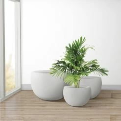 KANTE 20 in., 16 in. and 12 in. W Pure White Concrete Round Elegant Planters (Set of 3), Outdoor Indoor Modern Planter Pots -VIGORO Store pure white kante plant pots rc0049abc c80011 76 1000
