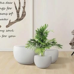 KANTE 20 in., 16 in. and 12 in. W Pure White Concrete Round Elegant Planters (Set of 3), Outdoor Indoor Modern Planter Pots -VIGORO Store pure white kante plant pots rc0049abc c80011 c3 1000