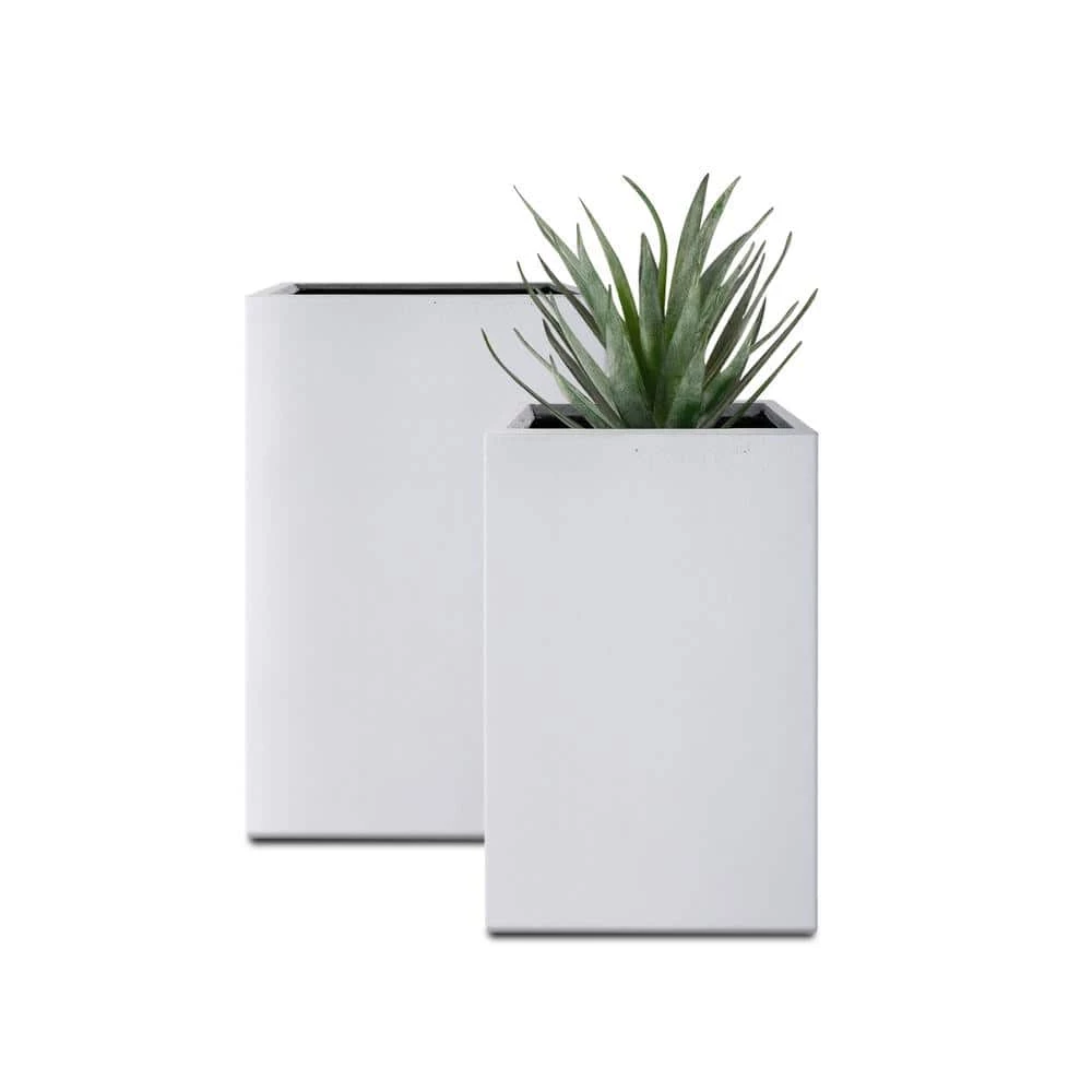 KANTE 28 in. and 24 in. Tall, Pure White Lightweight Concrete and Weather Resistant Fiberglass Rectangle Outdoor (Set of 2) 3 KANTE 28 in. and 24 in. Tall, Pure White Lightweight Concrete and Weather Resistant Fiberglass Rectangle Outdoor (Set of 2)
