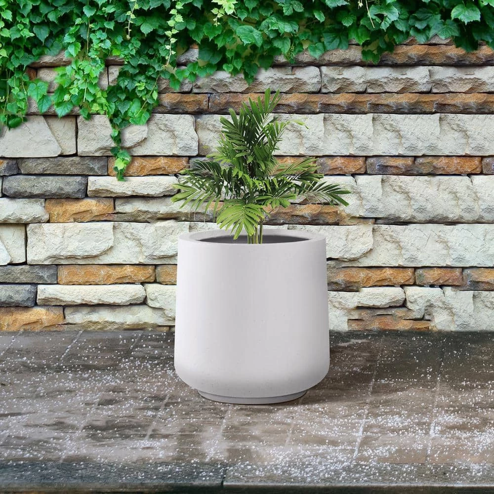 KANTE 17.3 in. H Round Pure White Concrete Planter, Outdoor Indoor Large Planter Pots Containers with Drainage Holes 4 KANTE 17.3 in. H Round Pure White Concrete Planter, Outdoor Indoor Large Planter Pots Containers with Drainage Holes - Image 2