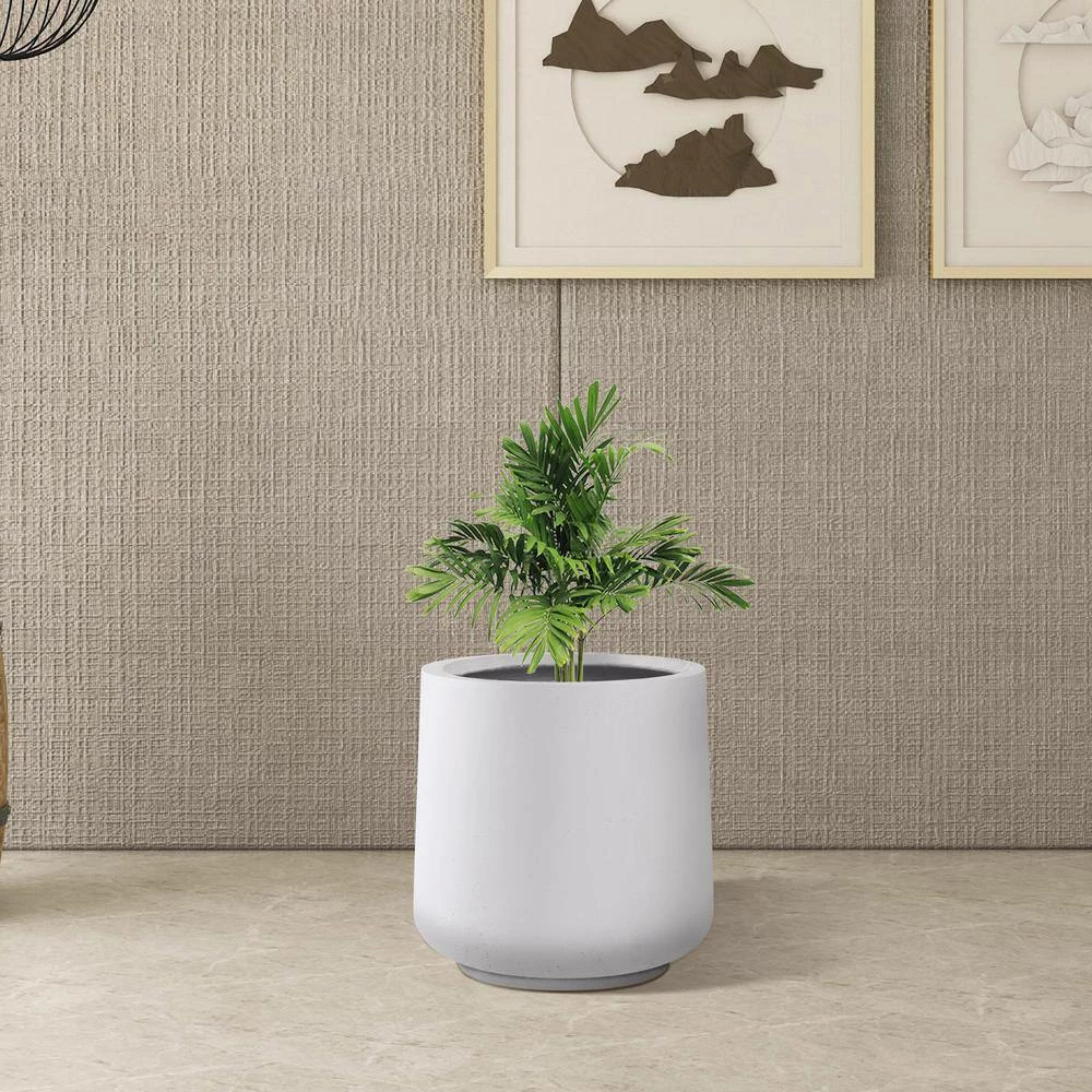KANTE 17.3 in. H Round Pure White Concrete Planter, Outdoor Indoor Large Planter Pots Containers with Drainage Holes 5 KANTE 17.3 in. H Round Pure White Concrete Planter, Outdoor Indoor Large Planter Pots Containers with Drainage Holes - Image 3