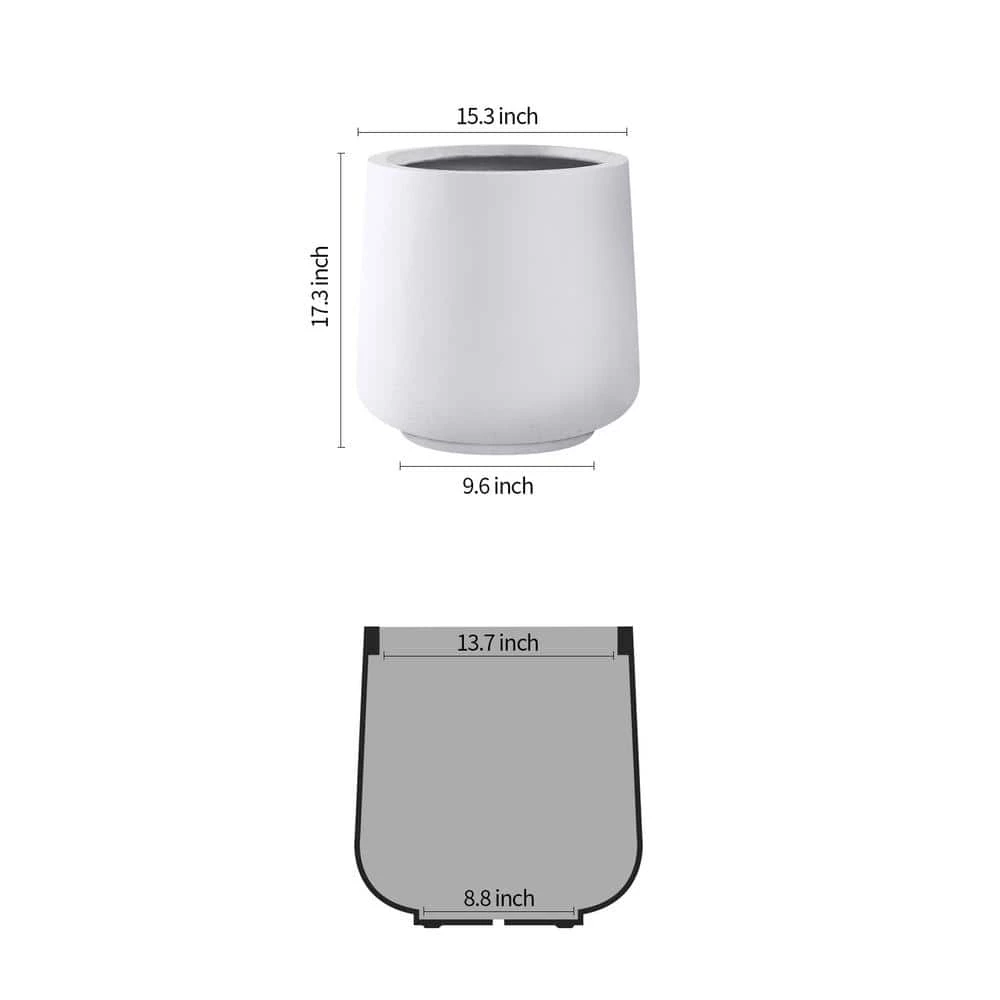 KANTE 17.3 in. H Round Pure White Concrete Planter, Outdoor Indoor Large Planter Pots Containers with Drainage Holes 6 KANTE 17.3 in. H Round Pure White Concrete Planter, Outdoor Indoor Large Planter Pots Containers with Drainage Holes - Image 4