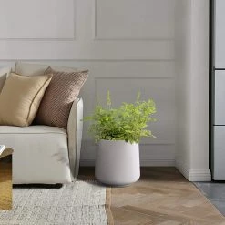 KANTE 13.4 in. H Pure White Tuliped Round Concrete Planter, Outdoor Indoor Large Planter Pots, Containers with Drainage Holes -VIGORO Store pure white kante plant pots rf2015022c c80011 1f 1000