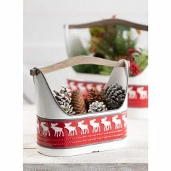 SULLIVANS Red and White Reindeer Metal Trugs with Wood Handles (Set of 2) 7 SULLIVANS Red and White Reindeer Metal Trugs with Wood Handles (Set of 2) -VIGORO Store red sullivans plant pots met1740 4f 1000