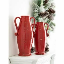 SULLIVANS Red Ceramic Handled Urn (Set of 2) -VIGORO Store red sullivans urn planters cm2955 4f 1000