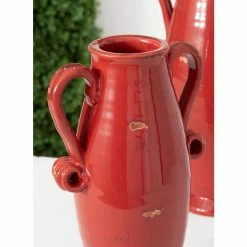 SULLIVANS Red Ceramic Handled Urn (Set of 2) -VIGORO Store red sullivans urn planters cm2955 c3 1000