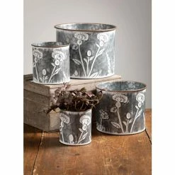 SULLIVANS Silver Metal Flower Patterned Planter (Set of 4) 9 SULLIVANS Silver Metal Flower Patterned Planter (Set of 4) -VIGORO Store silver sullivans plant pots met1702 1f 1000
