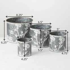 SULLIVANS Silver Metal Flower Patterned Planter (Set of 4) 8 SULLIVANS Silver Metal Flower Patterned Planter (Set of 4) -VIGORO Store silver sullivans plant pots met1702 4f 1000