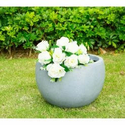 KANTE 12 in. W Round Slate Gray Concrete/Fiberglass Indoor Outdoor Modern Seamless Bowl Planter -VIGORO Store slate gray kante plant pots osc0049a c60611 44 1000