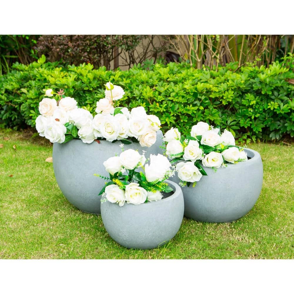KANTE 20 in., 16 in. and 12 in. W Round Slate Gray Concrete/Fiberglass Indoor Outdoor Elegant Bowl Planters (Set of 3) 3 KANTE 20 in., 16 in. and 12 in. W Round Slate Gray Concrete/Fiberglass Indoor Outdoor Elegant Bowl Planters (Set of 3)