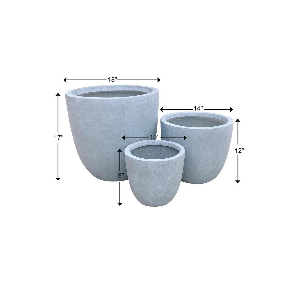 KANTE 18", 14" and 10"W Round Slate Gray Lightweight Concrete/Fiberglass Indoor Outdoor Elegant Seamless Planters (Set of 3) 11 KANTE 18", 14" and 10"W Round Slate Gray Lightweight Concrete/Fiberglass Indoor Outdoor Elegant Seamless Planters (Set of 3) - Image 9
