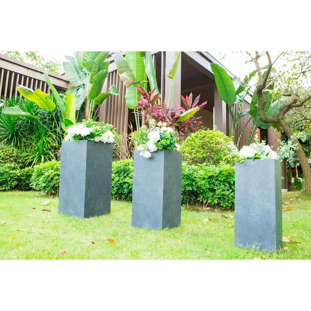 KANTE 28 in. x 24 in. and 20 in. H Square Slate Gray Concrete/Fiberglass Indoor Outdoor Modern Tall Planters 6 KANTE 28 in. x 24 in. and 20 in. H Square Slate Gray Concrete/Fiberglass Indoor Outdoor Modern Tall Planters - Image 4