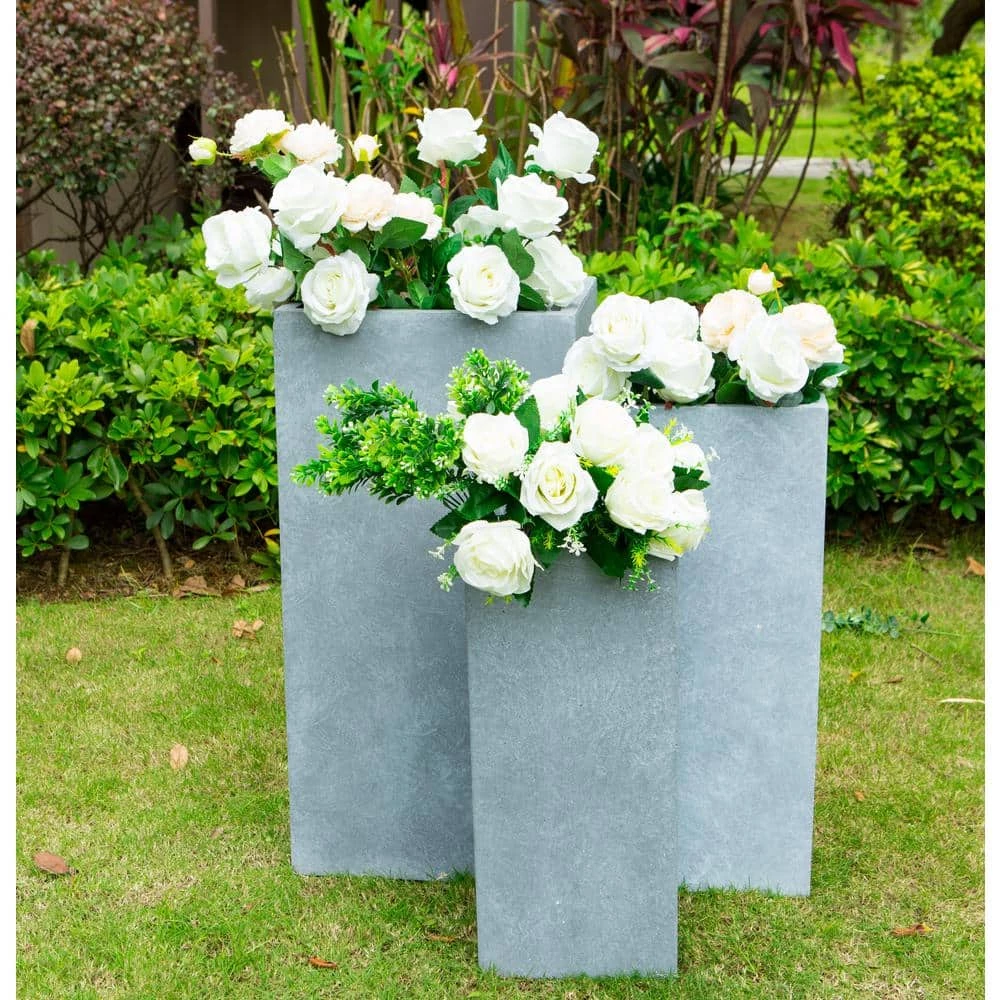 KANTE 28 in. x 24 in. and 20 in. H Square Slate Gray Concrete/Fiberglass Indoor Outdoor Modern Tall Planters 3 KANTE 28 in. x 24 in. and 20 in. H Square Slate Gray Concrete/Fiberglass Indoor Outdoor Modern Tall Planters