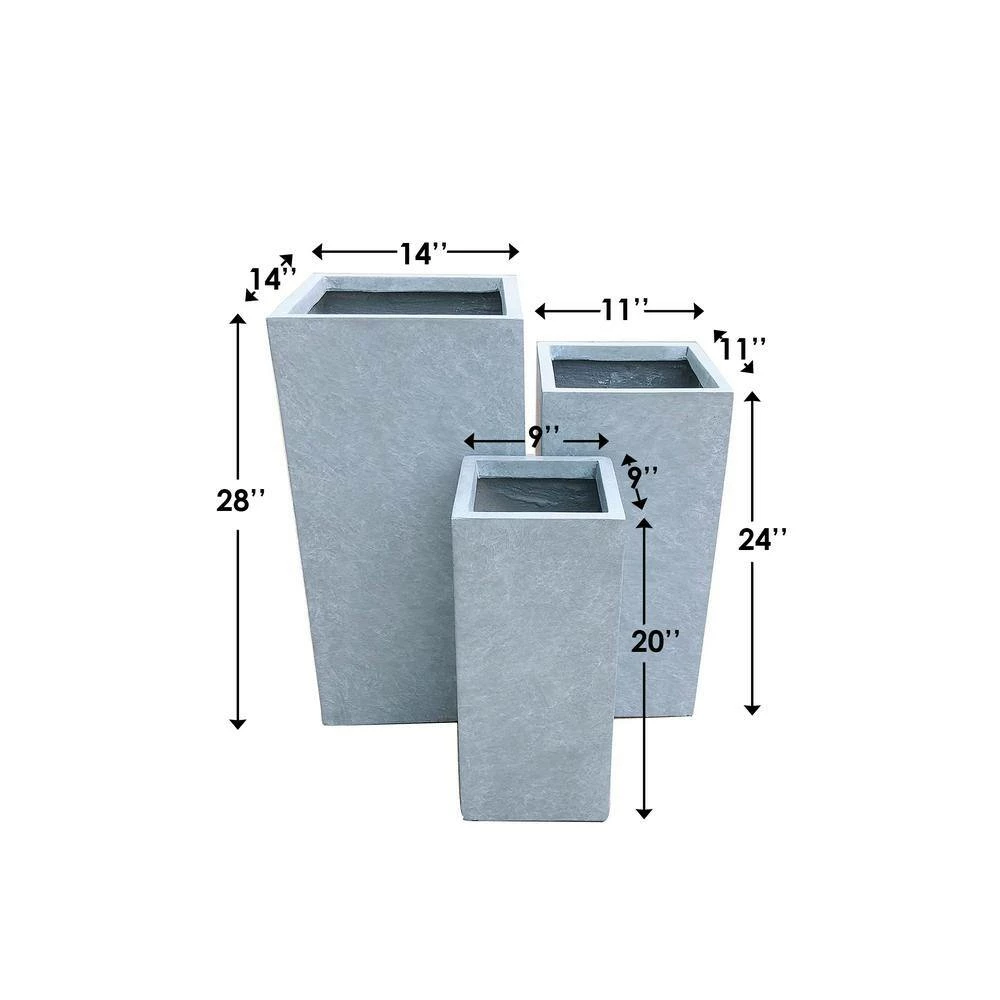KANTE 28 in. x 24 in. and 20 in. H Square Slate Gray Concrete/Fiberglass Indoor Outdoor Modern Tall Planters 4 KANTE 28 in. x 24 in. and 20 in. H Square Slate Gray Concrete/Fiberglass Indoor Outdoor Modern Tall Planters - Image 2
