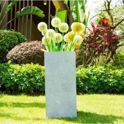 KANTE 24 in. H Square Slate Gray Concrete/Fiberglass Indoor Outdoor Elegant Tall Planter -VIGORO Store slate gray kante plant pots osf0002b c60611 4f 1000