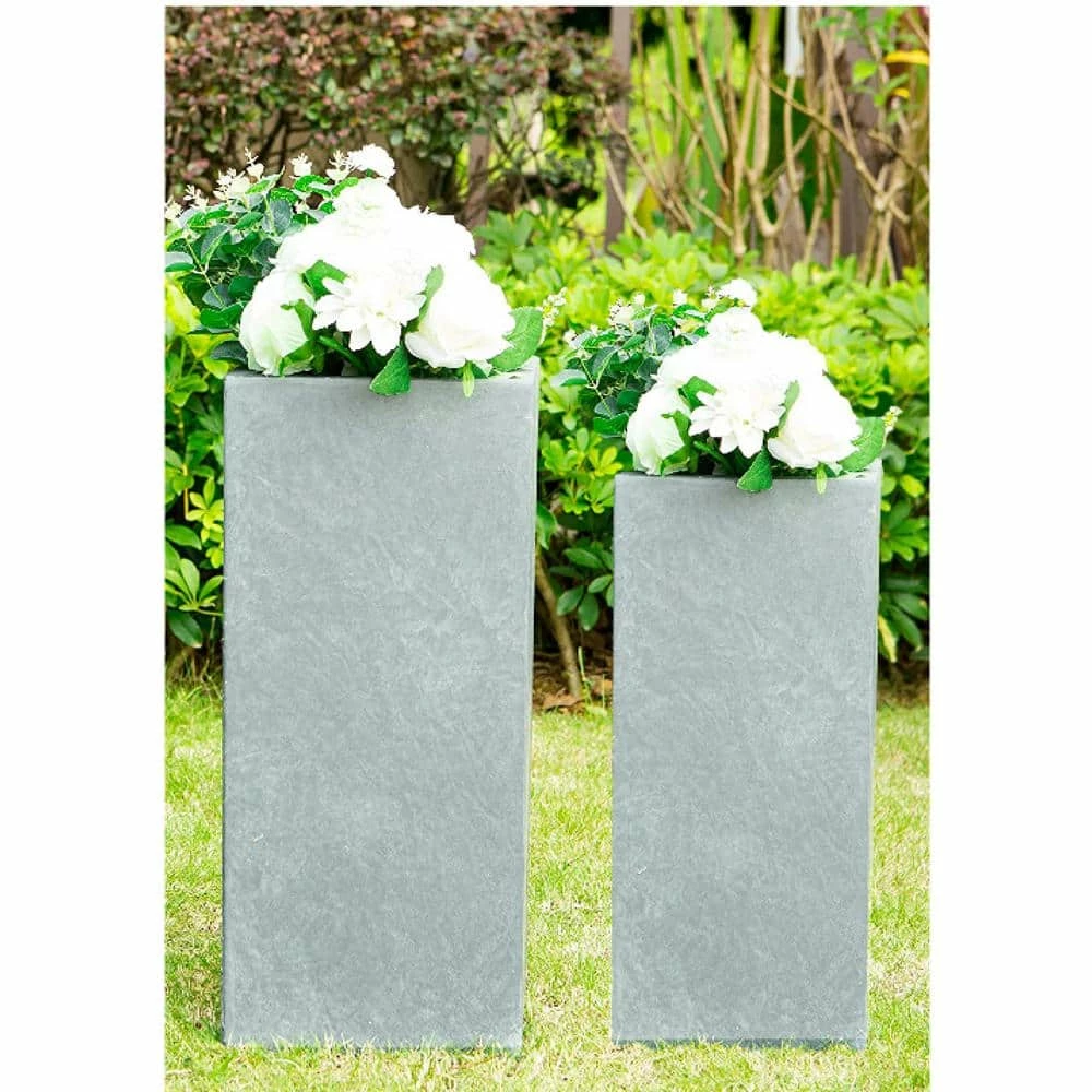 KANTE 28 in. and 24 in. H Square Slate Gray Concrete/Fiberglass Indoor Outdoor Modern Seamless Tall Planters (Set of 2) 3 KANTE 28 in. and 24 in. H Square Slate Gray Concrete/Fiberglass Indoor Outdoor Modern Seamless Tall Planters (Set of 2)