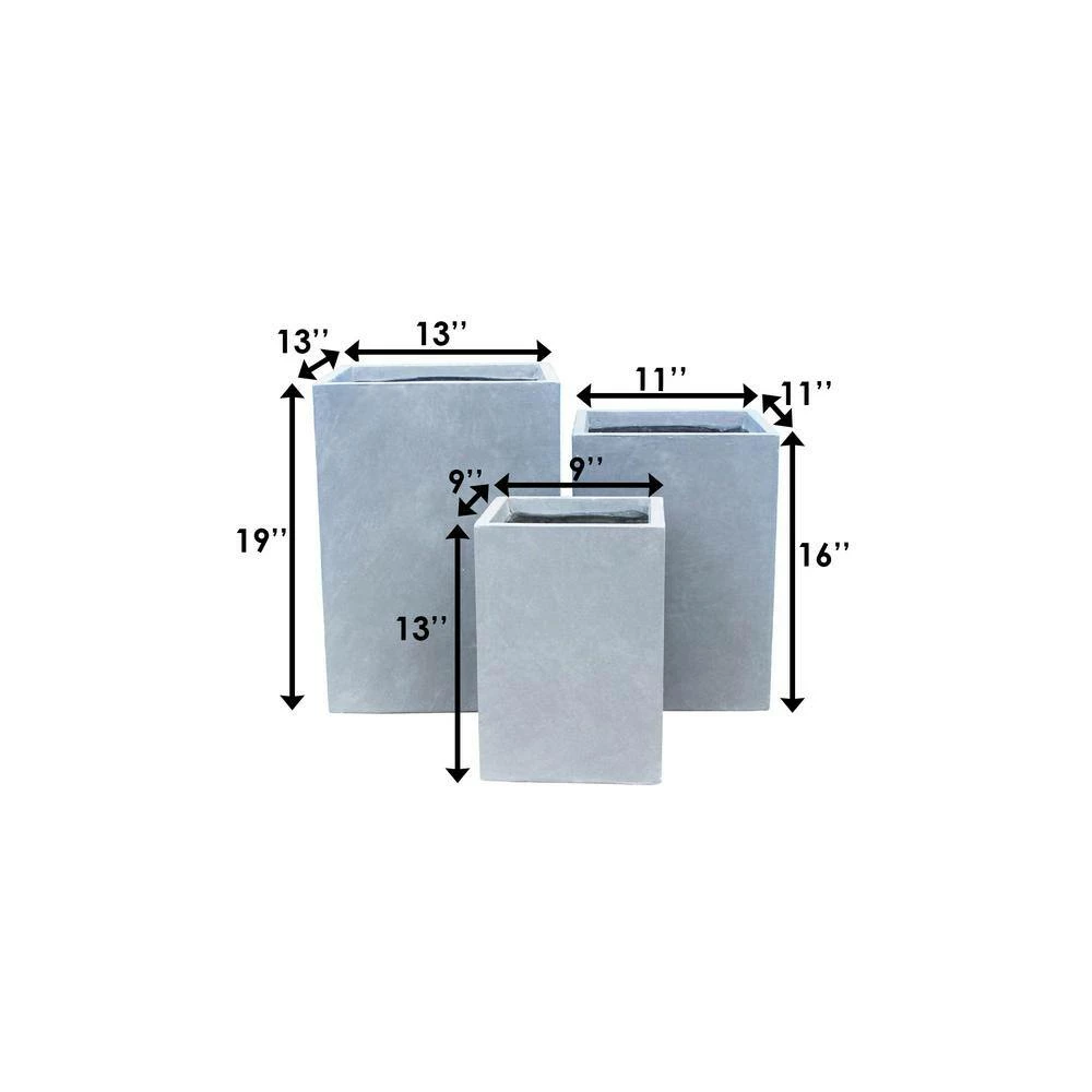 KANTE 19 in. x 16 in. and 13 in. H Square Slate Gray Concrete/Fiberglass Indoor Outdoor Elegant Planters (Set of 3) 4 KANTE 19 in. x 16 in. and 13 in. H Square Slate Gray Concrete/Fiberglass Indoor Outdoor Elegant Planters (Set of 3) - Image 2