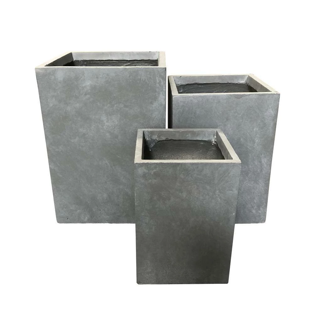 KANTE 19 in. x 16 in. and 13 in. H Square Slate Gray Concrete/Fiberglass Indoor Outdoor Elegant Planters (Set of 3) 5 KANTE 19 in. x 16 in. and 13 in. H Square Slate Gray Concrete/Fiberglass Indoor Outdoor Elegant Planters (Set of 3) - Image 3