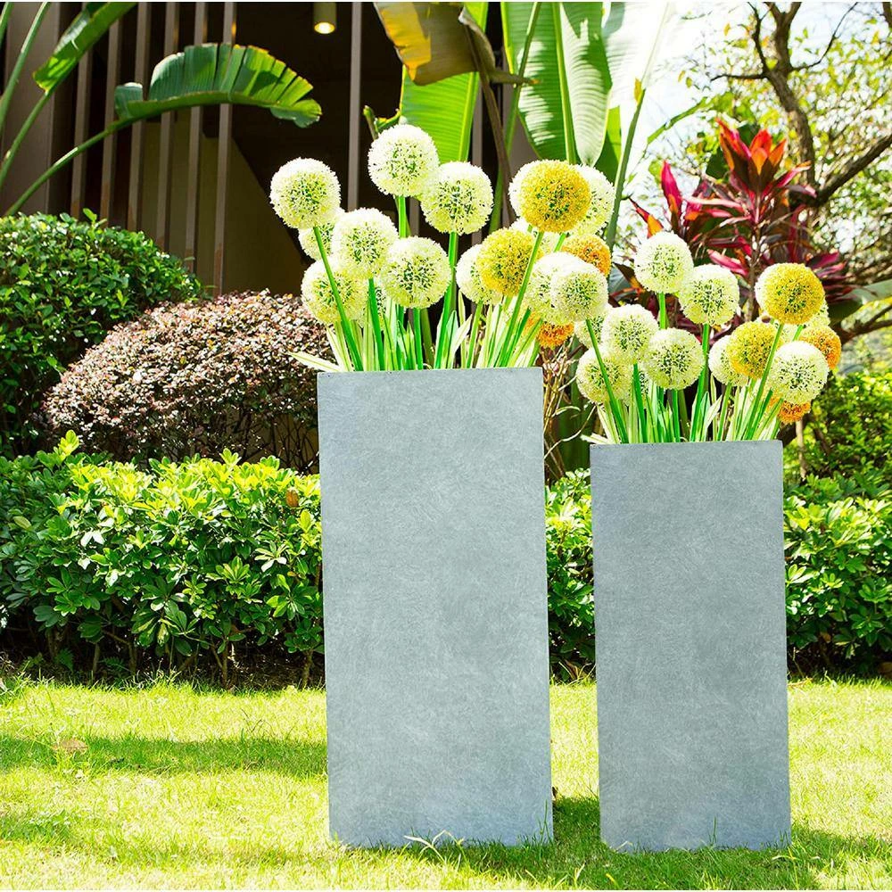 KANTE 19 in. and 16 in. H Square Slate Gray Concrete/Fiberglass Indoor Outdoor Modern Seamless Planters 4 KANTE 19 in. and 16 in. H Square Slate Gray Concrete/Fiberglass Indoor Outdoor Modern Seamless Planters - Image 2