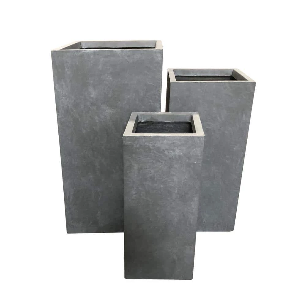 KANTE 28 in. Tall Slate Gray Lightweight Concrete Rectangle Modern Tapered Outdoor Planter (Set of 3) 3 KANTE 28 in. Tall Slate Gray Lightweight Concrete Rectangle Modern Tapered Outdoor Planter (Set of 3)