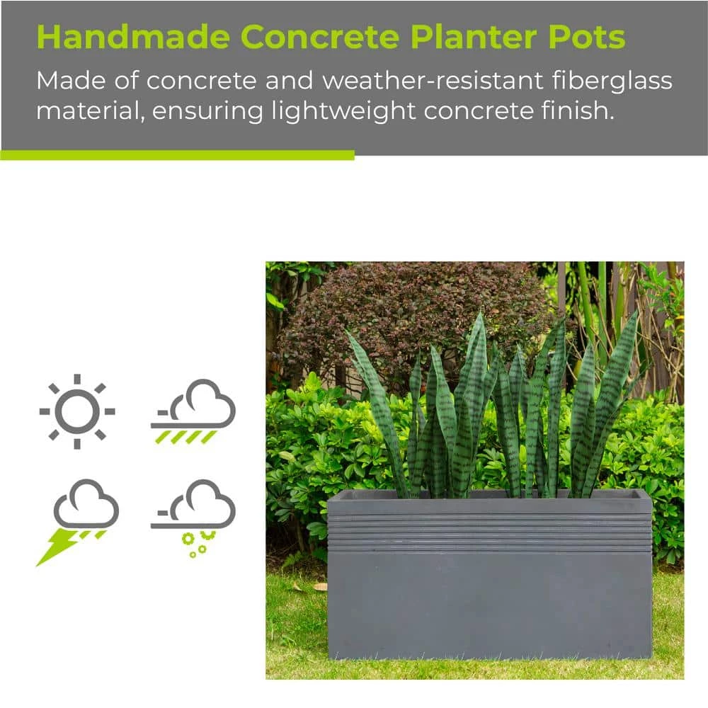 KANTE 31.5 in. L Slate Gray Lightweight Concrete Modern Rectangle Outdoor Planter 5 KANTE 31.5 in. L Slate Gray Lightweight Concrete Modern Rectangle Outdoor Planter - Image 3