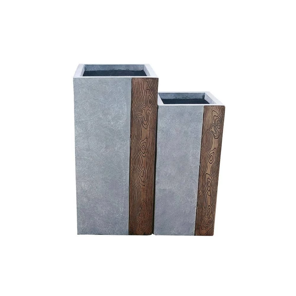 KANTE 28 in. and 24 in. Tall Timber Ridge Lightweight Concrete Tall Modern Square Outdoor Planter Set 3 KANTE 28 in. and 24 in. Tall Timber Ridge Lightweight Concrete Tall Modern Square Outdoor Planter Set