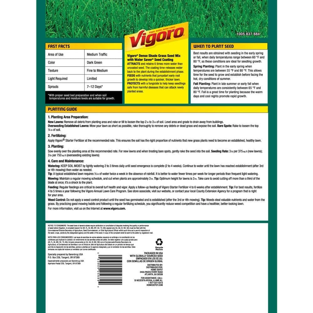 Vigoro 3 lbs. Dense Shade Grass Seed Mix with Water Saver Seed Coating 5 Vigoro 3 lbs. Dense Shade Grass Seed Mix with Water Saver Seed Coating - Image 3