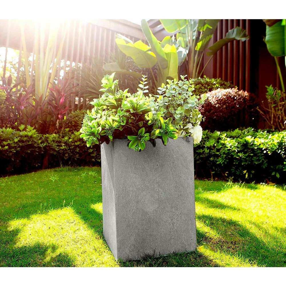 KANTE 19 in. H Square Weathered Concrete/Fiberglass Indoor Outdoor Modern Seamless Planter 7 KANTE 19 in. H Square Weathered Concrete/Fiberglass Indoor Outdoor Modern Seamless Planter - Image 5