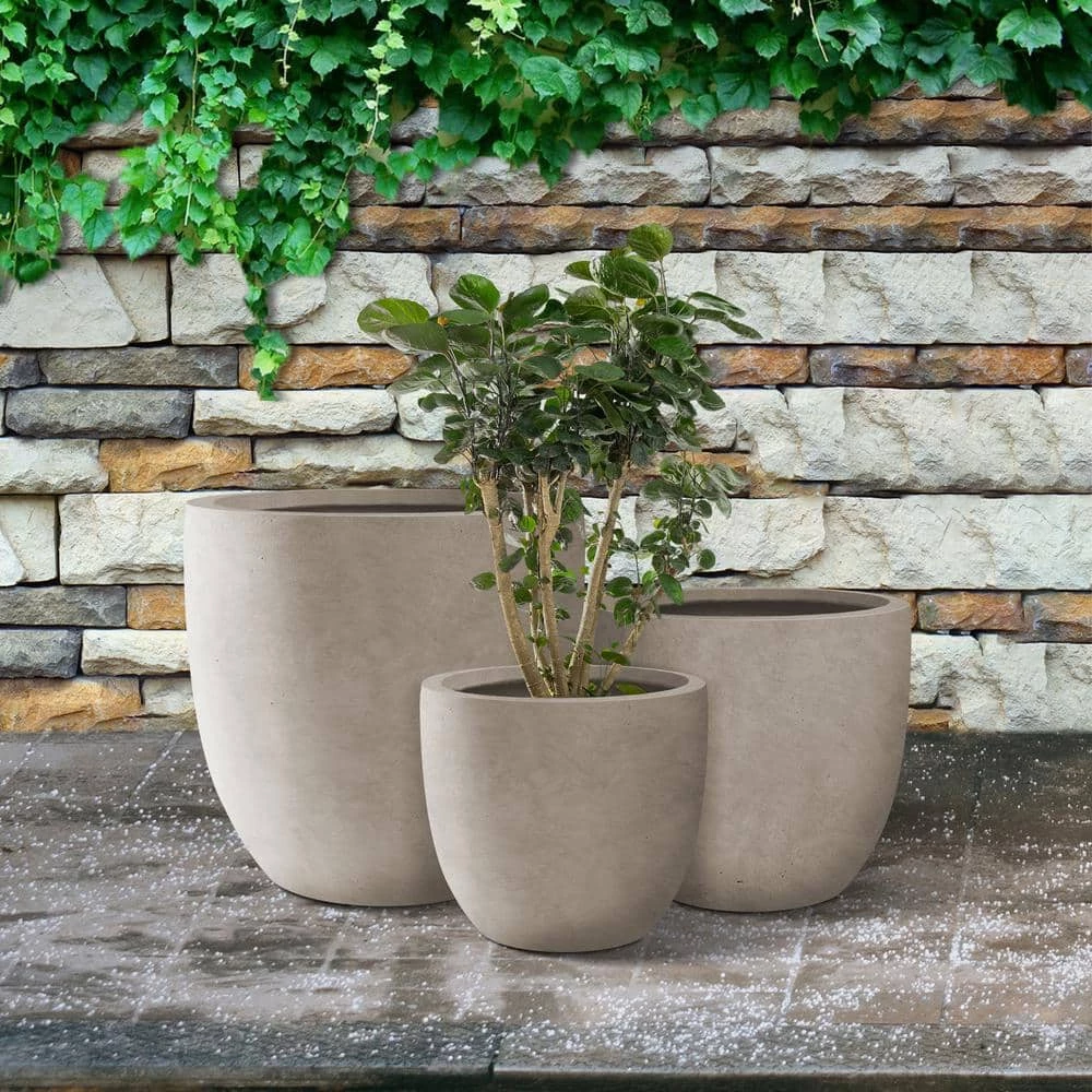 KANTE 22.4", 20.4" and 18.1"H Round Weathered Finish Concrete Planters Set of 3, Outdoor Indoor w/Drainage Hole & Rubber Plug 12 KANTE 22.4", 20.4" and 18.1"H Round Weathered Finish Concrete Planters Set of 3, Outdoor Indoor w/Drainage Hole & Rubber Plug - Image 10
