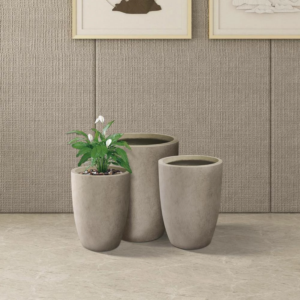 KANTE 22.4", 20.4" and 18.1"H Round Weathered Finish Concrete Planters Set of 3, Outdoor Indoor w/Drainage Hole & Rubber Plug 9 KANTE 22.4", 20.4" and 18.1"H Round Weathered Finish Concrete Planters Set of 3, Outdoor Indoor w/Drainage Hole & Rubber Plug - Image 7