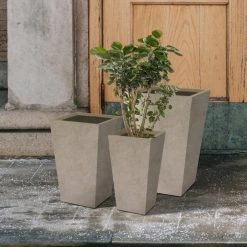 KANTE 24.4", 18" &15.7"H Weathered Finish Concrete Tall Planter Set of 3, Large Outdoor Indoor w/ Drainage Hole & Rubber Plug -VIGORO Store weathered concrete kante plant pots rf2015017cde c80021 2 1f 1000