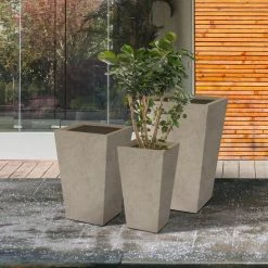 KANTE 24.4", 18" &15.7"H Weathered Finish Concrete Tall Planter Set of 3, Large Outdoor Indoor w/ Drainage Hole & Rubber Plug -VIGORO Store weathered concrete kante plant pots rf2015017cde c80021 2 44 1000