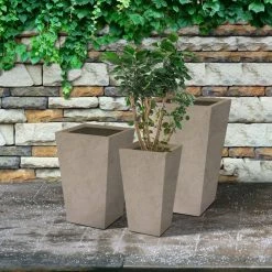 KANTE 24.4", 18" &15.7"H Weathered Finish Concrete Tall Planter Set of 3, Large Outdoor Indoor w/ Drainage Hole & Rubber Plug -VIGORO Store weathered concrete kante plant pots rf2015017cde c80021 2 76 1000