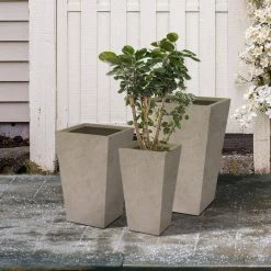 KANTE 24.4", 18" &15.7"H Weathered Finish Concrete Tall Planter Set of 3, Large Outdoor Indoor w/ Drainage Hole & Rubber Plug -VIGORO Store weathered concrete kante plant pots rf2015017cde c80021 2 fa 1000