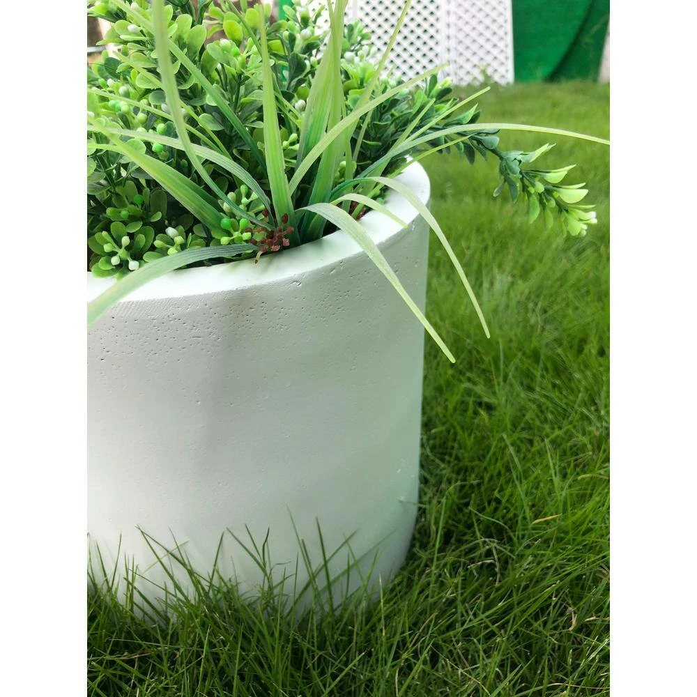 KANTE 12.9 in. Dia, Pure White Lightweight Concrete Modern Cylinder Outdoor Planter 9 KANTE 12.9 in. Dia, Pure White Lightweight Concrete Modern Cylinder Outdoor Planter - Image 7
