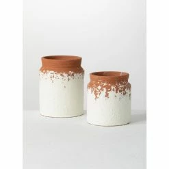 SULLIVANS White Ceramic Speckled Container (Set of 2) 9 SULLIVANS White Ceramic Speckled Container (Set of 2) -VIGORO Store white sullivans plant pots cm2936 1f 1000