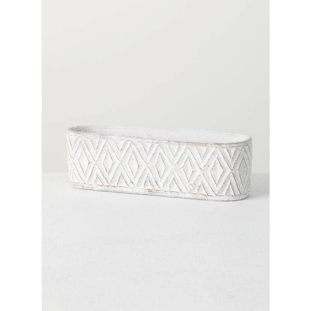 SULLIVANS White Diamond Pattern Cement Double Planter 3 SULLIVANS White Diamond Pattern Cement Double Planter