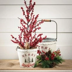 SULLIVANS White Merry Christmas Metal Bucket (Set of 2) 7 SULLIVANS White Merry Christmas Metal Bucket (Set of 2) -VIGORO Store white sullivans plant pots met1756 4f 1000